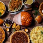 Image of a Thanksgiving table, with foods prepared