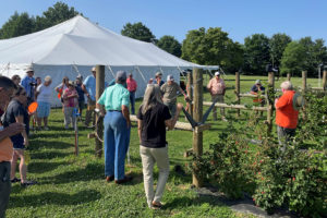 attendees walk around the fruits of the backyard field day event