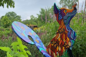 Fox art sculpture in garden