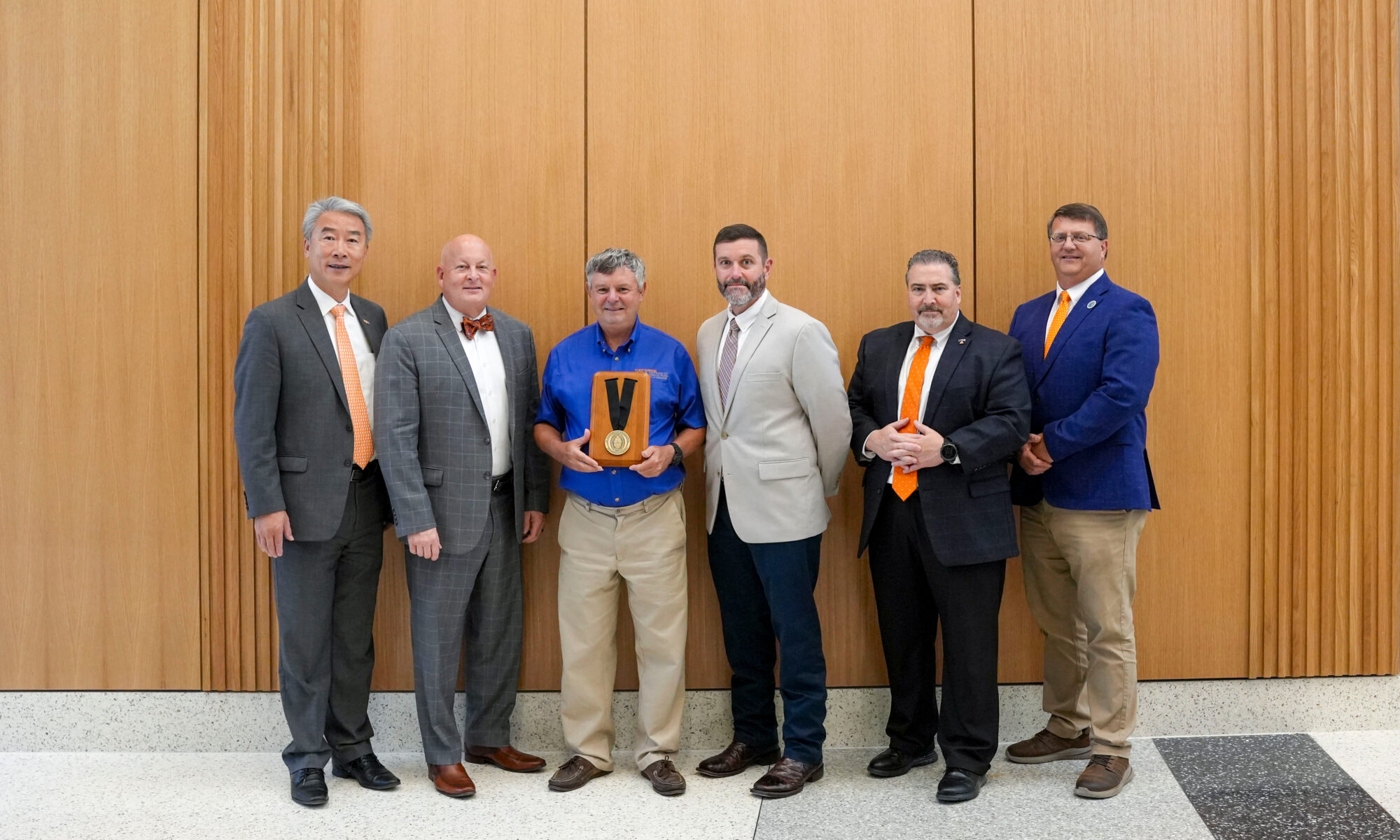 Hongwei Xin, dean of UT AgResearch; Keith Carver, senior vice chancellor and senior vice president of UTIA; Vince Pantalone; Justin Rhinehart, interim dean of UT Extension; David White, interim dean of the Herbert College of Agriculture; and Paul Plummer, dean of the UT College of Veterinary Medicine.