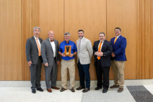 Hongwei Xin, dean of UT AgResearch; Keith Carver, senior vice chancellor and senior vice president of UTIA; Vince Pantalone; Justin Rhinehart, interim dean of UT Extension; David White, interim dean of the Herbert College of Agriculture; and Paul Plummer, dean of the UT College of Veterinary Medicine.