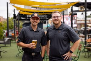 Head brewer at Yee-Haw Knoxville Trevor Daniels and lead researcher of the UT Hopyard project Mitchell Richmond