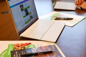 a laptop open on a table