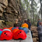 Lecturer Matt Hudson speaking to students about rock climbing in the Obed Wild and Scenic River