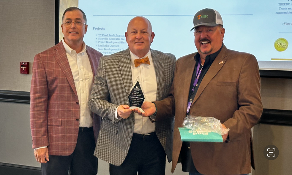 UT Municipal Technical Advisory Service Consultant Warren Nevad, UTIA Senior Vice President and Senior Vice Chancellor Keith Carver and TREEDC President Dwain Land