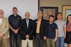 UTIA Vice Chancellor for Advancement Charley Deal; EnSenSys representatives James Buck, Steve Wakham, and John Castellaw; UT AgResearch Dean Hongwei Xin; and UTIA researchers Hao Gan, Ashley Morgan and Debra Miller.