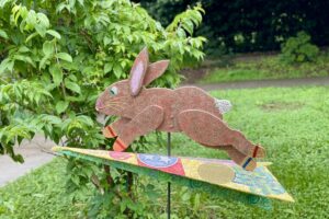 bunny art piece in the UT Gardens