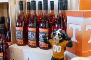 bottles of the hard cider Sweet Traditions on a display