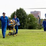 Simulated injured K-9 officer (stuffed animal) transported for treatment in emergency drill