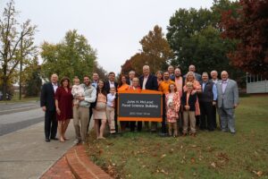 McLeod Family and UTIA leadership gather at new sign for Food Science Building