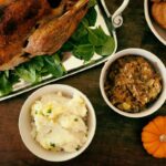 turkey and thanksgiving sides on a table