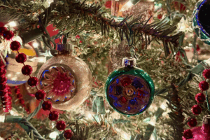 vintage ornaments on a Christmas tree
