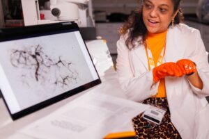 University of Tennessee College of Veterinary Medicine Professor Hameeda Sultana shows a computer screen.