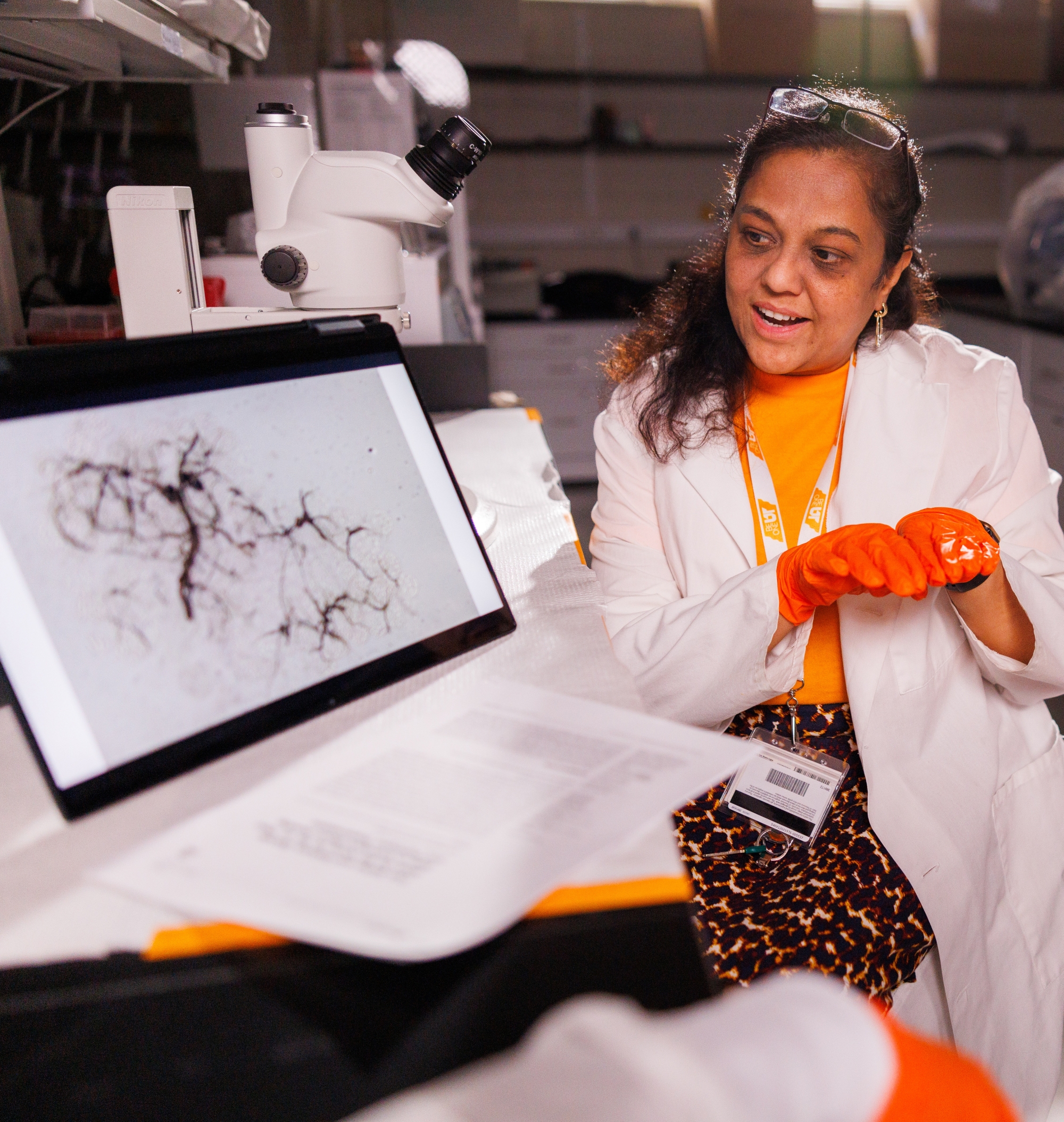 University of Tennessee College of Veterinary Medicine Professor Hameeda Sultana shows a computer screen.