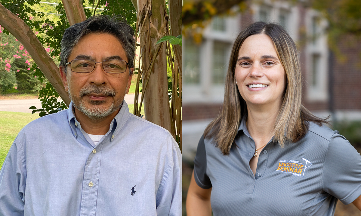 Headshots of Carlos Trejo-Pech (left) and Karen DeLong (right).